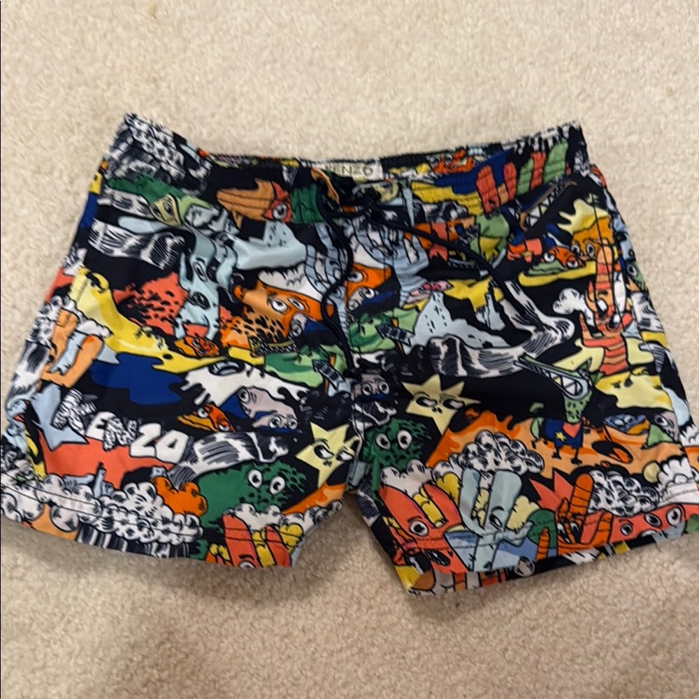 Kenzo Black and Blue Swim Trunks Urban Graphic Design